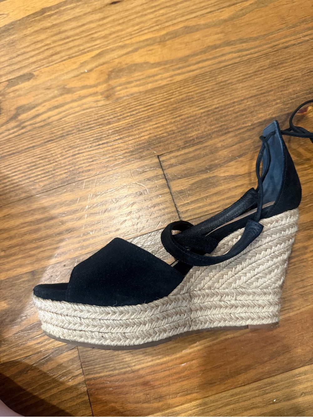 UGG Black Suede Reagan Wedge Sandals with Ankle Ties - size 8 - Picture 2 of 8